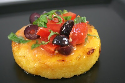 Crostini and Chianti: Grilled Polenta Cakes with Bruschetta Topping