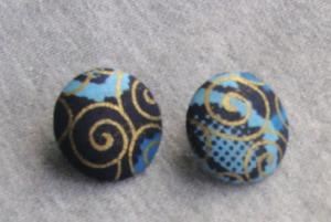 Get Blue and Gold Pattern Fabric Covered Button Earrings. Free Delivery Within Nairobi | Jipambe